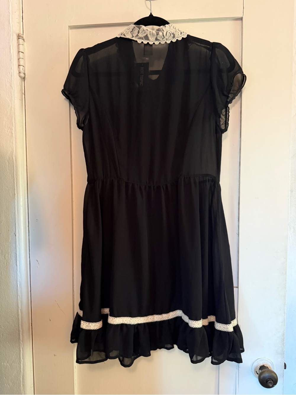 Hot Topic Black Button-Up Lace Collar Chiffon Dress Sz L nwt - Picture 3 of 9